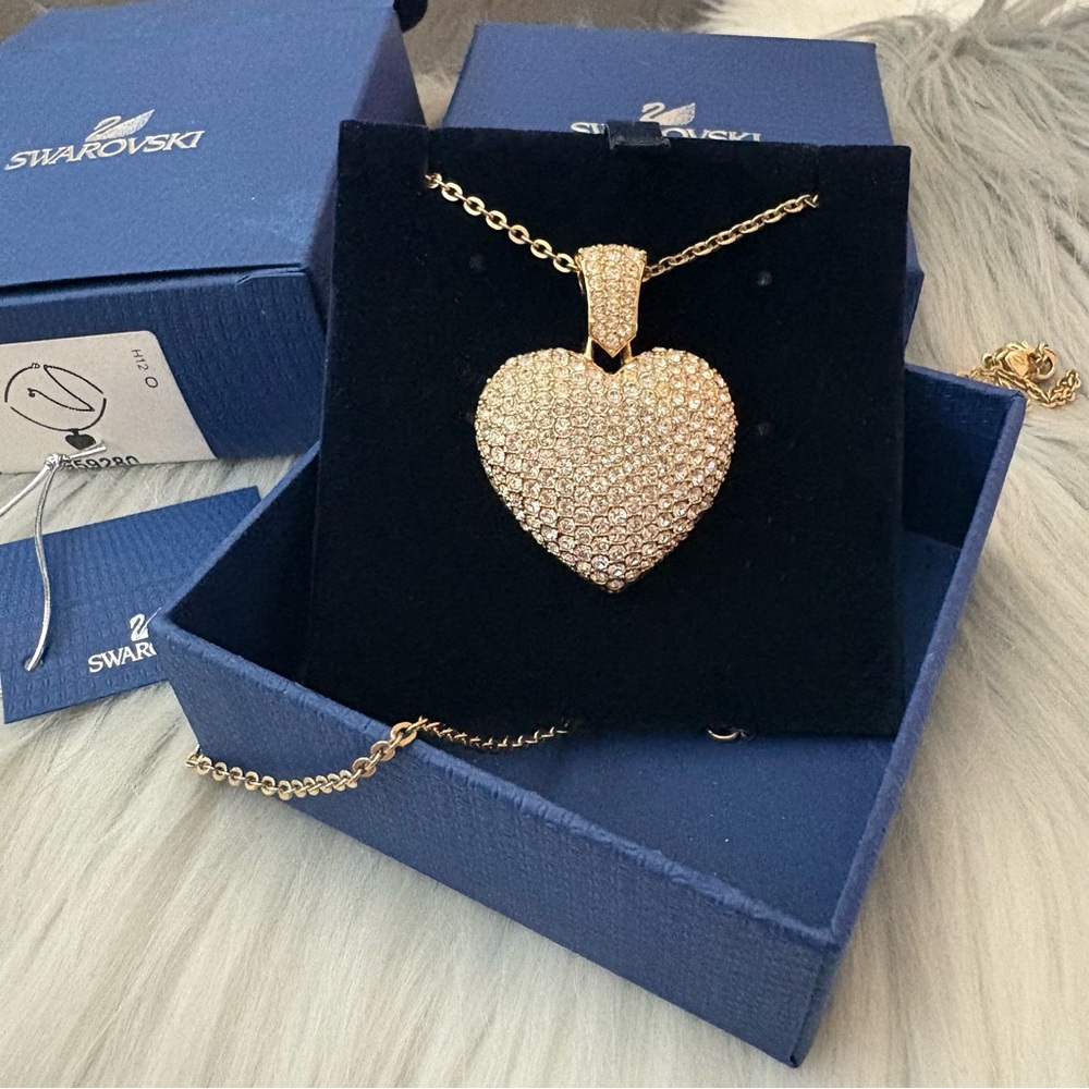 Swarovski 24k Gold Plated Pavé Puffed Heart Gladys Long Necklace